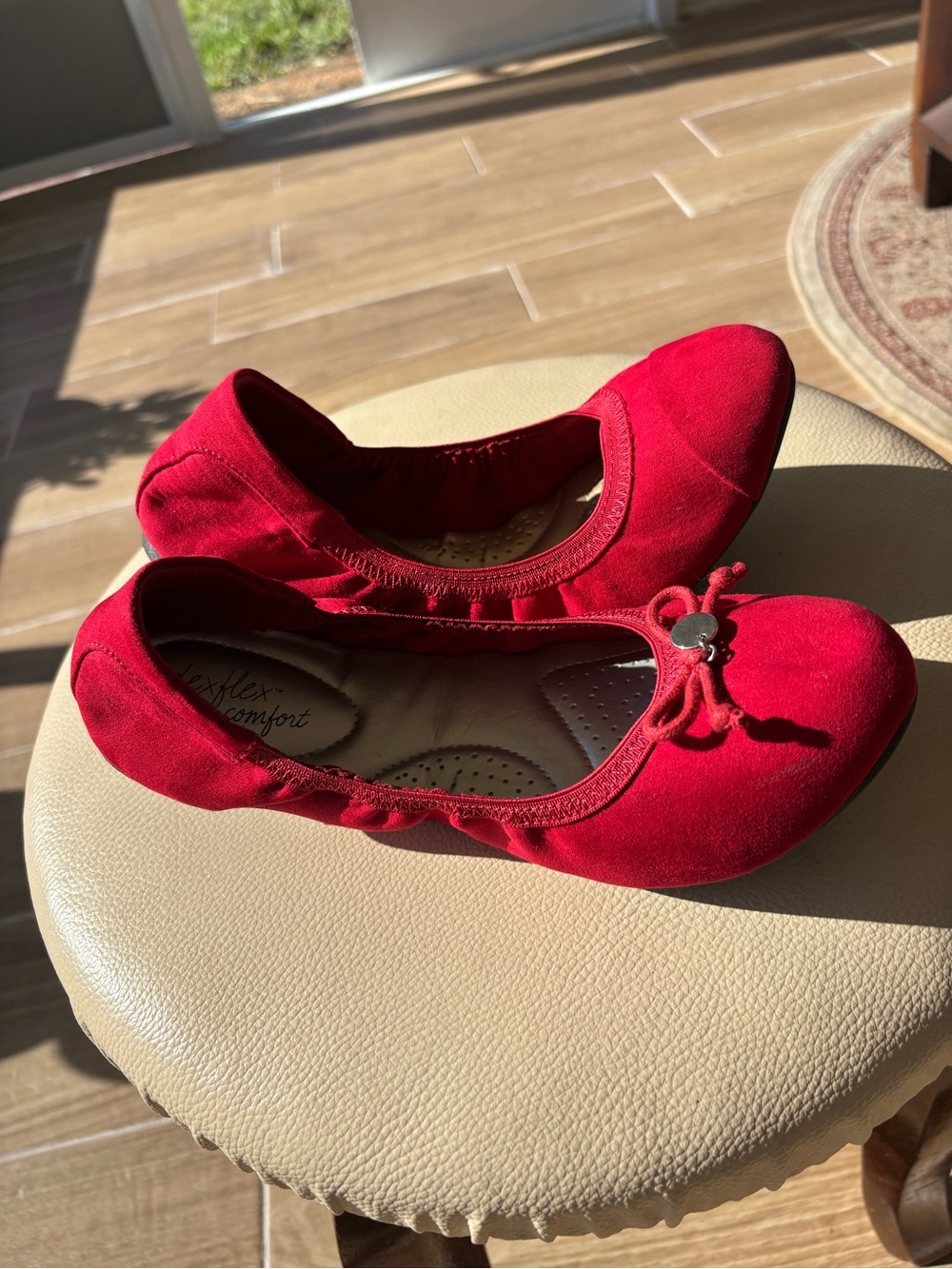 dexflex comfort Red Suede Bow Ballet Flats